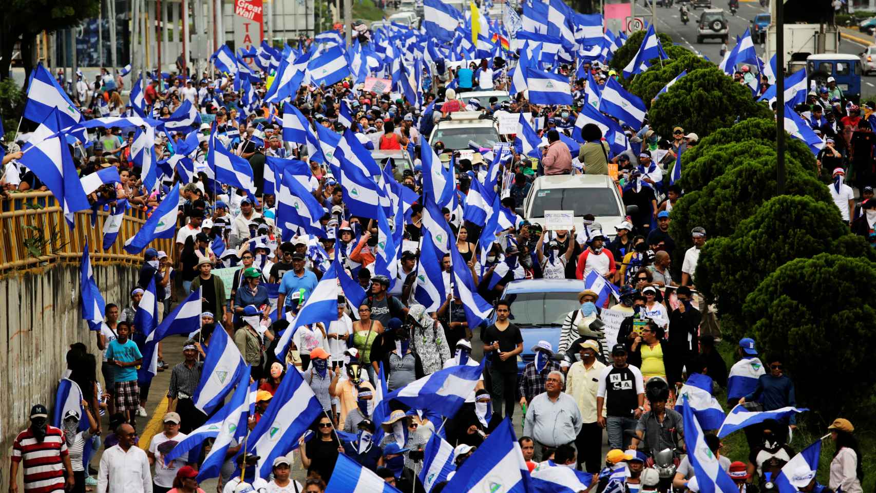 Protestantes en una manifestación contra Daniel Ortega en Managua.