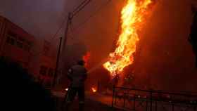 Un bombero intenta extinguir las llamas en la ciudad de Rafina, cerca de Atenas.