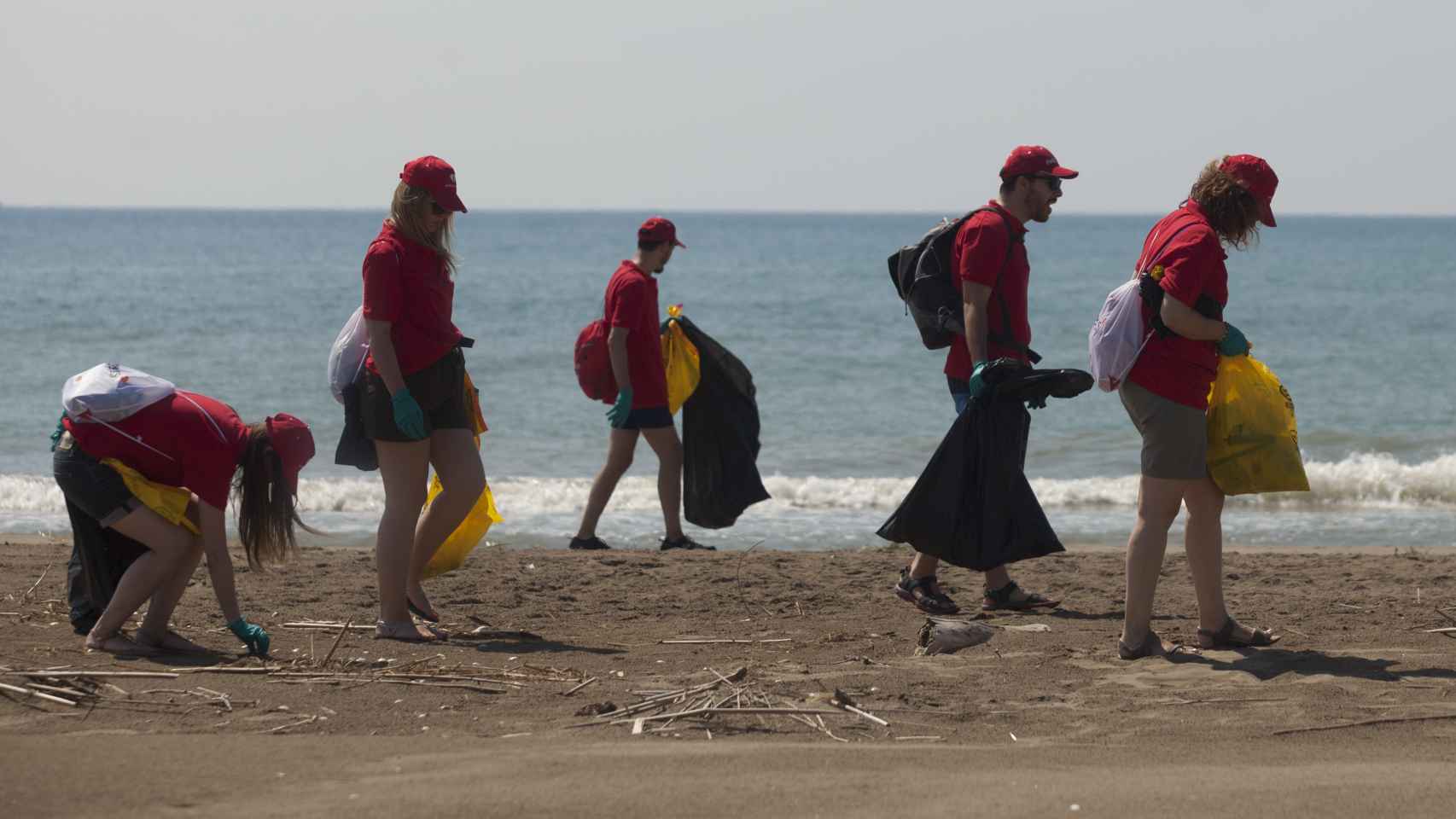 Acción de recogida de residuos en una playa del Delta del Ebro.