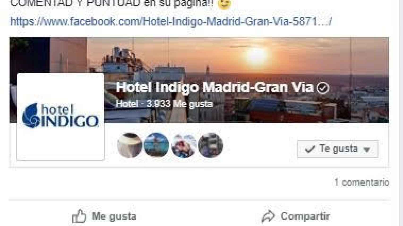 Un usuario de Facebook anima a poner comentarios negativos al hotel.