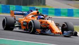 Fernando Alonso, durante los entrenamientos libres del Gran Premio de Hungría