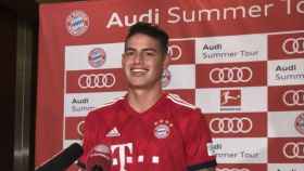 James Rodríguez, en conferencia de prensa con el Bayern Múnich. Foto: fcbayern.com
