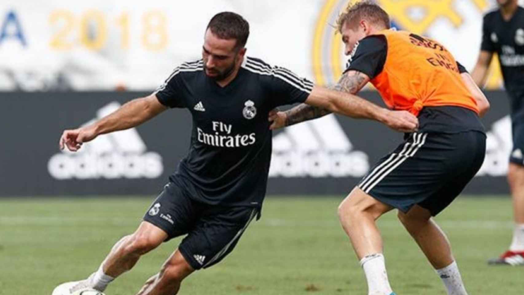Carvajal y Kroos, en un entrenamiento del Real Madrid