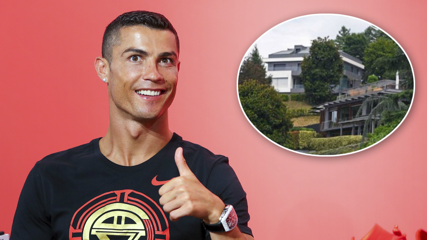 Cristiano Ronaldo con su casa en Turín en un montaje.