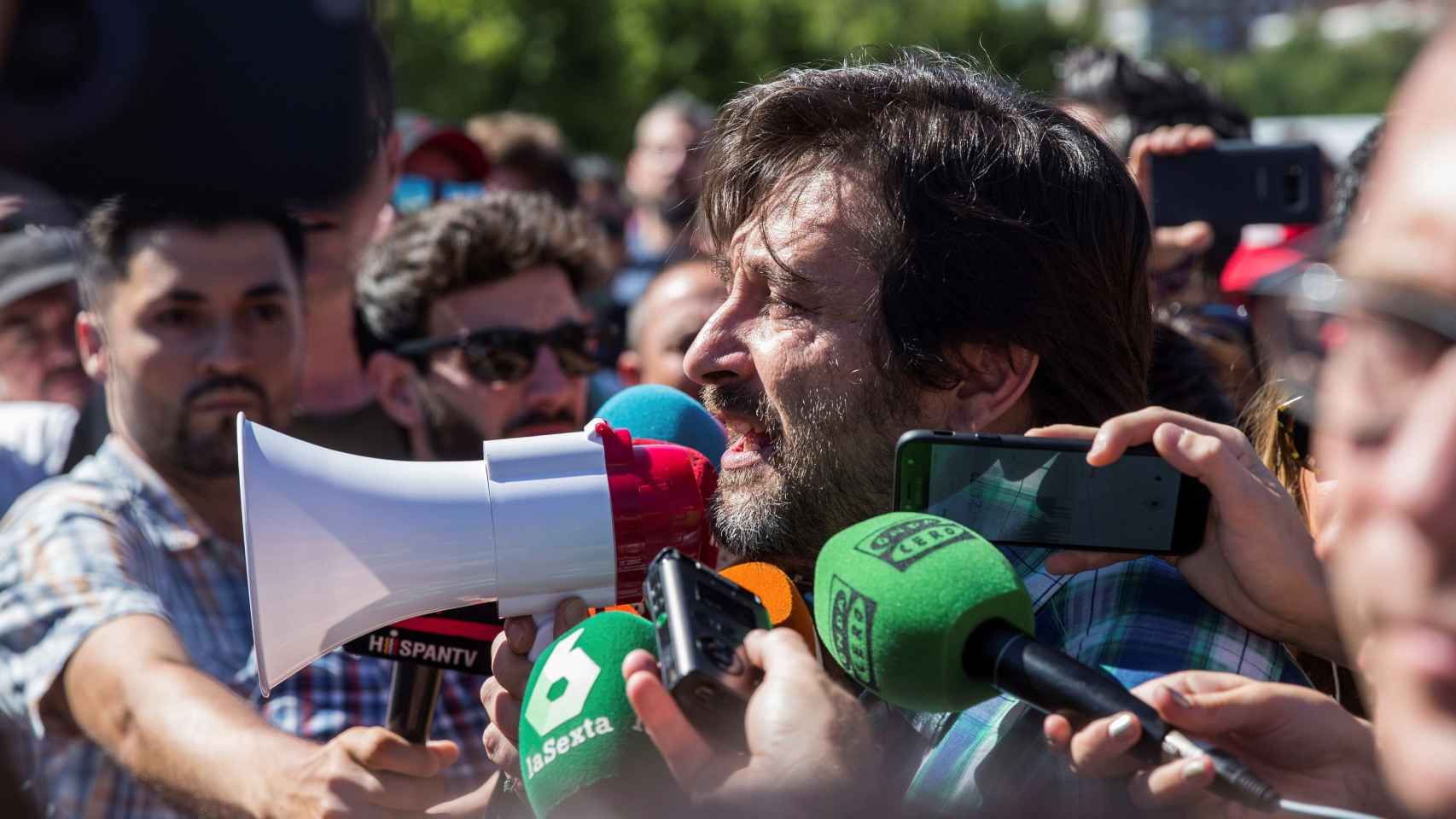 El portavoz de Podemos Rafa Mayoral este martes en Madrid.