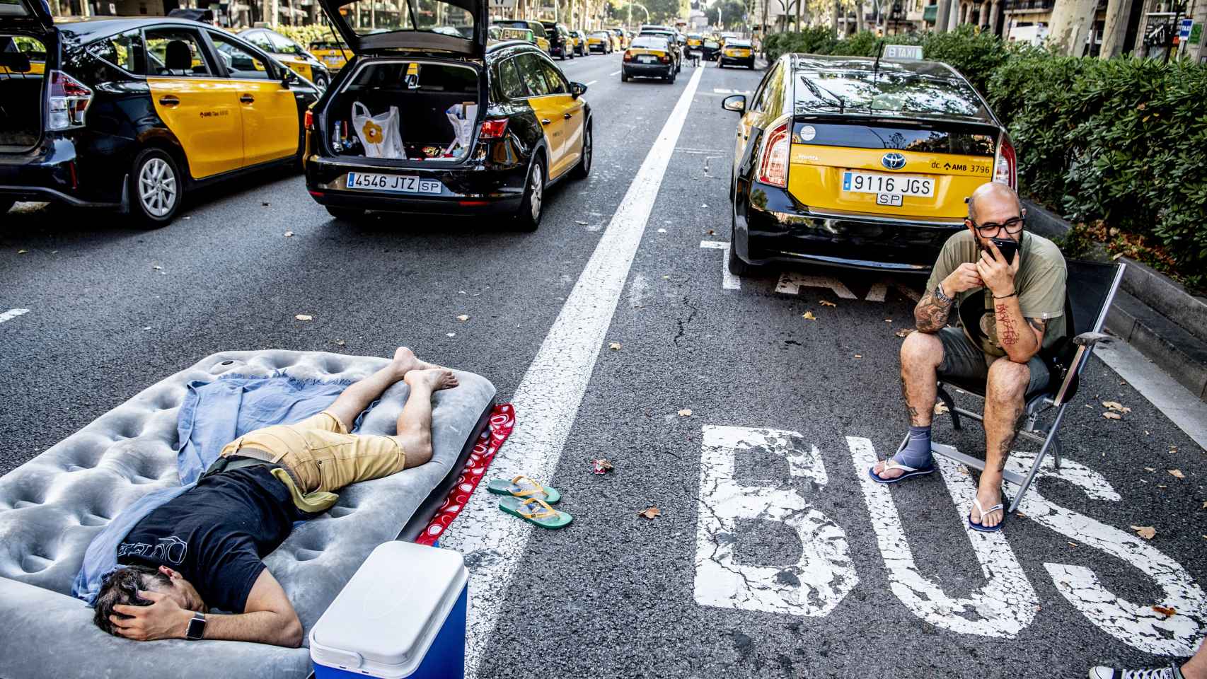 Campamentos de taxistas en Madrid y Barcelona