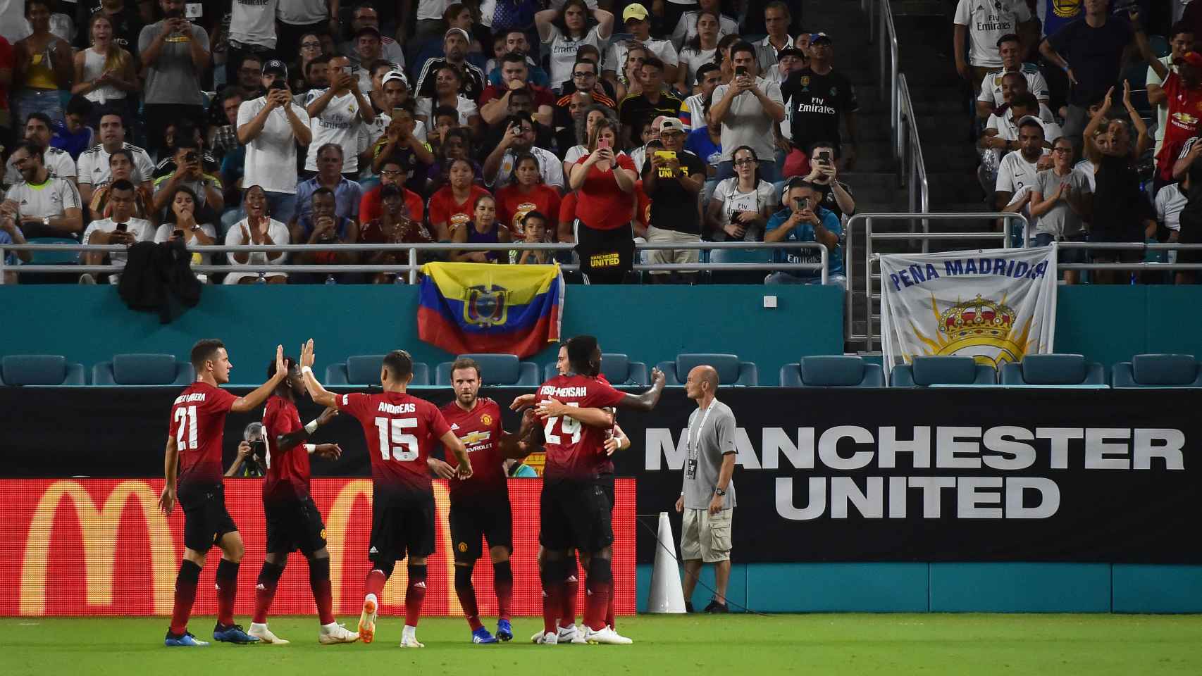 El Manchester United celebra un gol al Real Madrid en la International Champions Cup