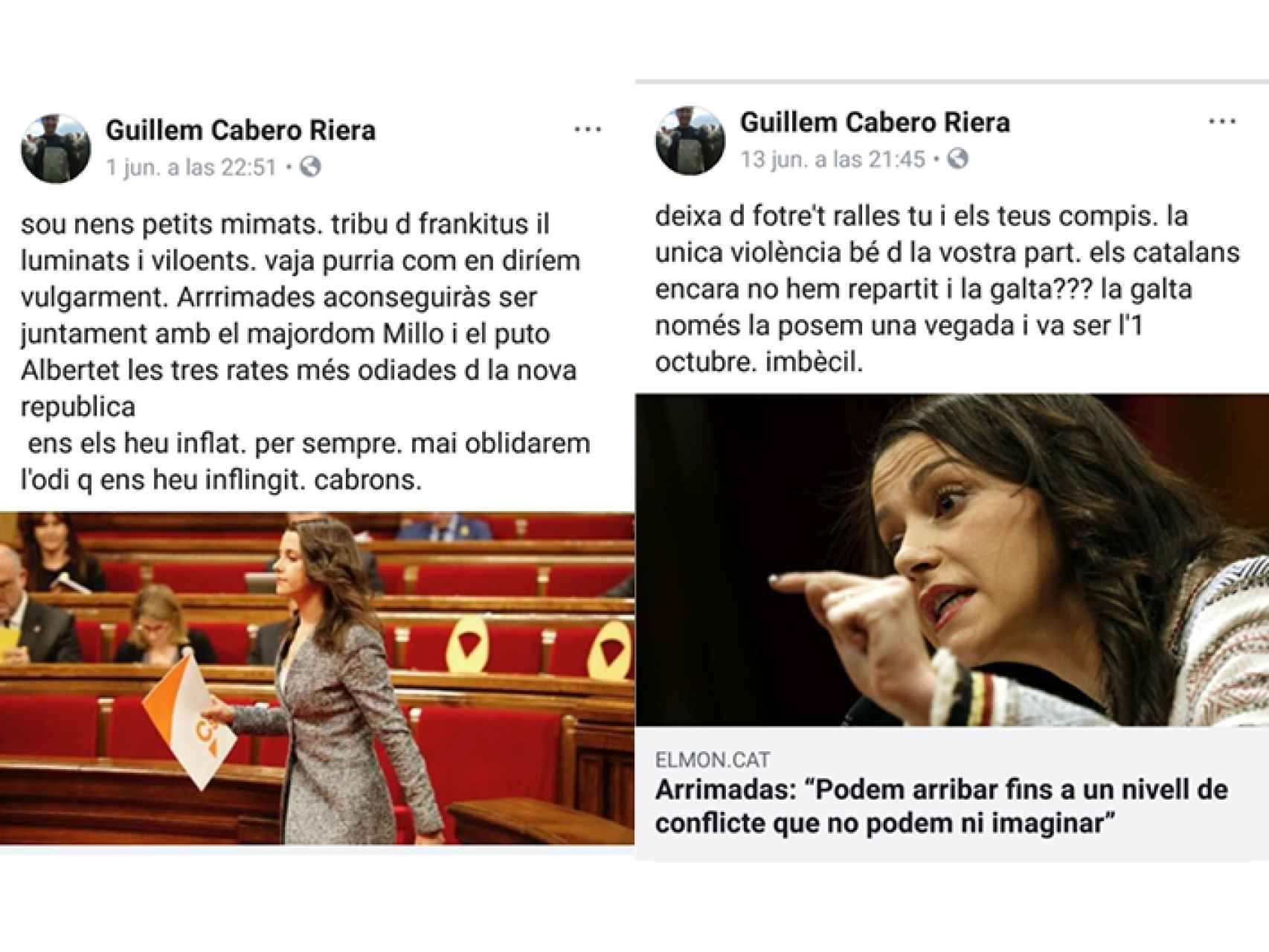 Capturas de pantalla del supuesto perfil de Facebook del doctor Guillem Cabera Riera.