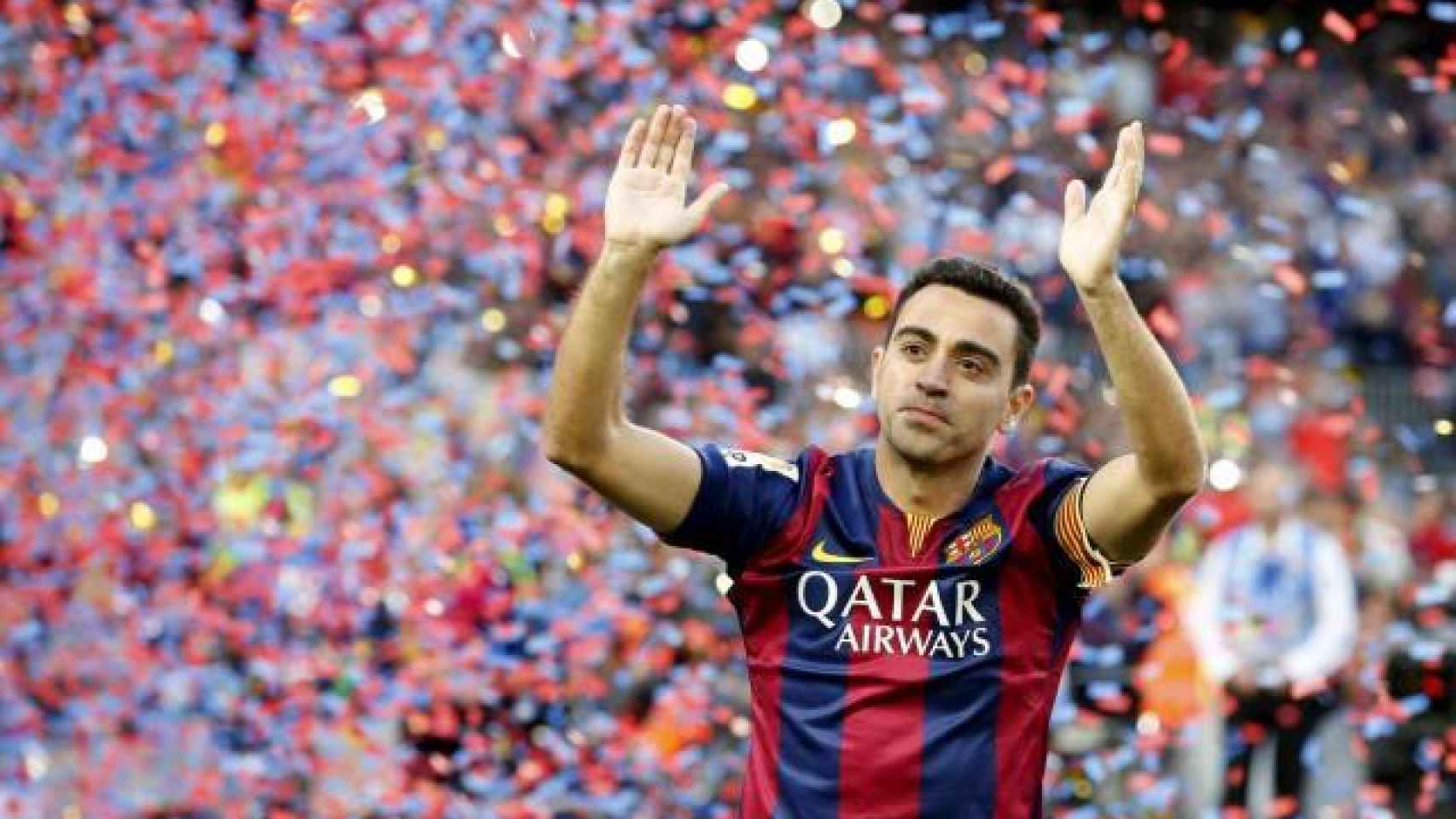 Xavi durante un homenaje con el Barça