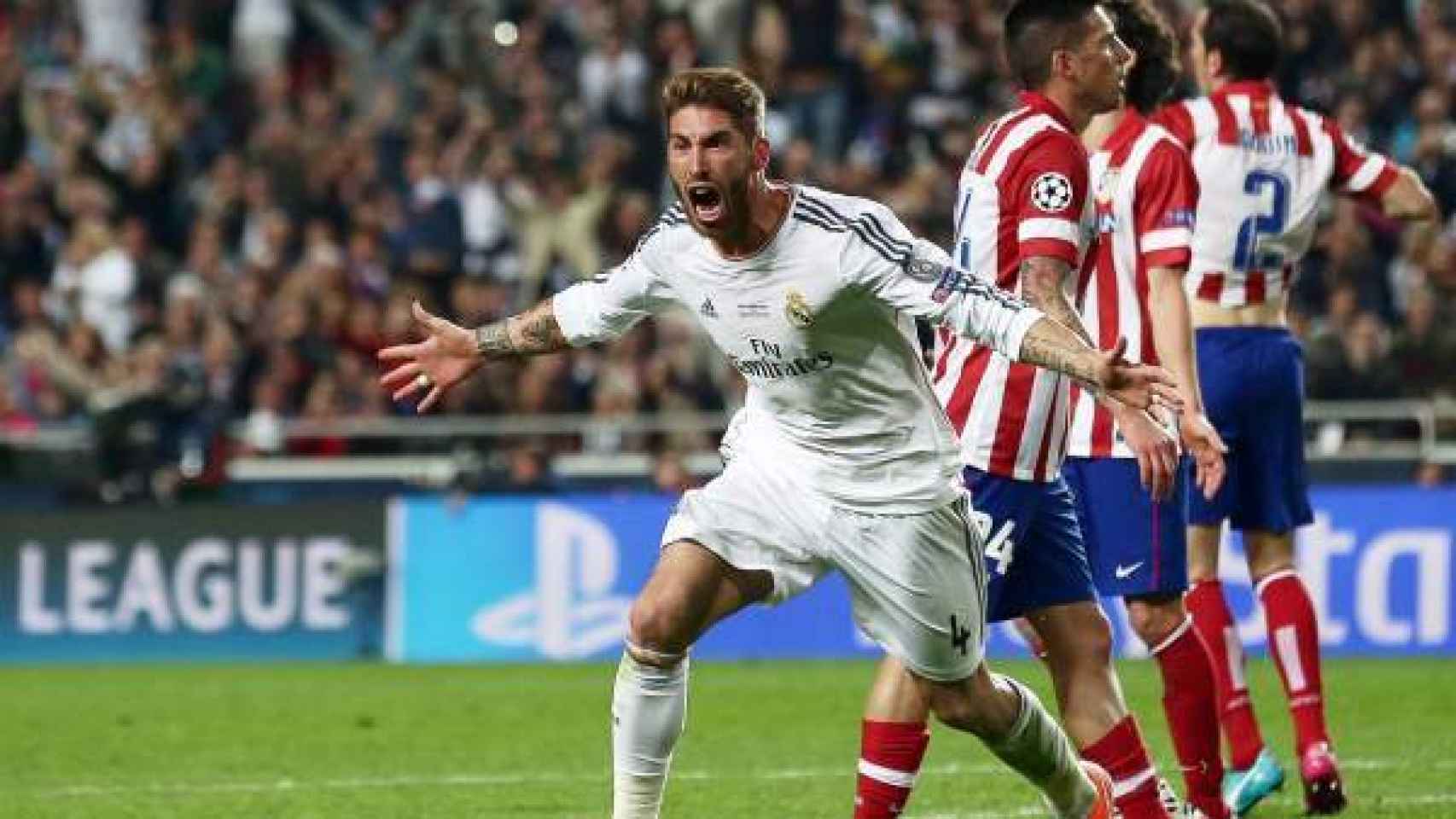 Sergio Ramos, tras anotar el gol en Lisboa