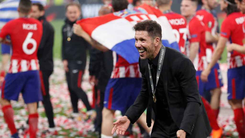 Simeone celebra la Europa League del Atlético