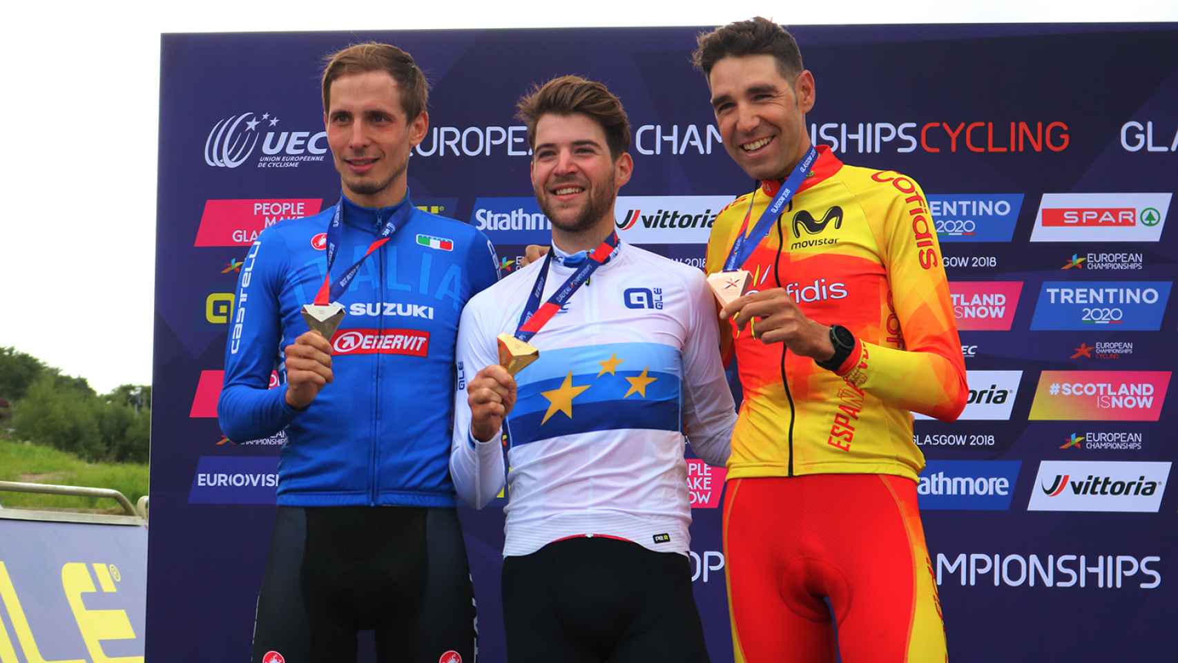 Luca Braidot, Lars Forster y David Valero, podio en la final masculina de mountain bike de Glasgow 2018