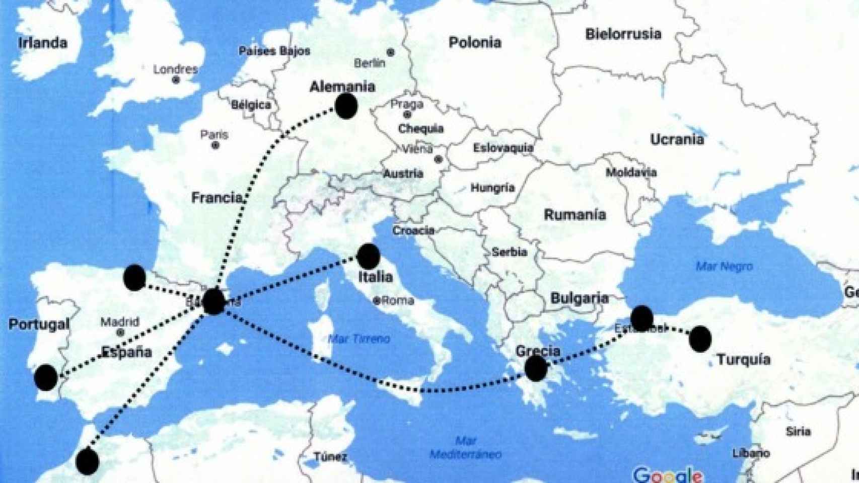 Movimientos de la red por Europa en un resumen de la Policía Nacional.