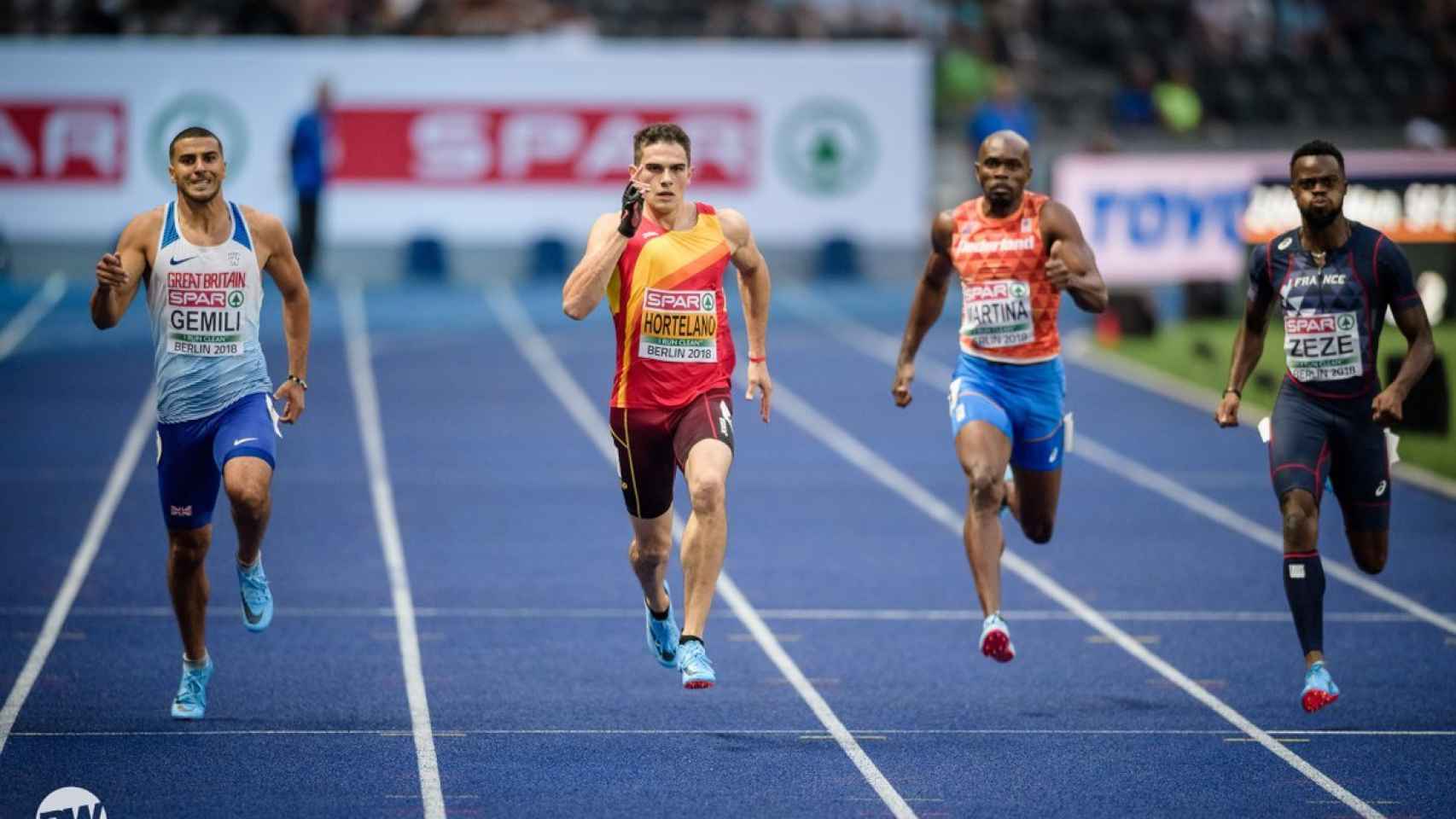 Hortelano, durante la semifinal del 200m en el Estadio Olímpico de Berlín.