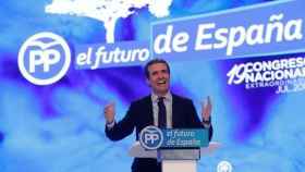 El presidente del PP, Pablo Casado, en el congreso en el que fue elegido sustituto de Mariano Rajoy.