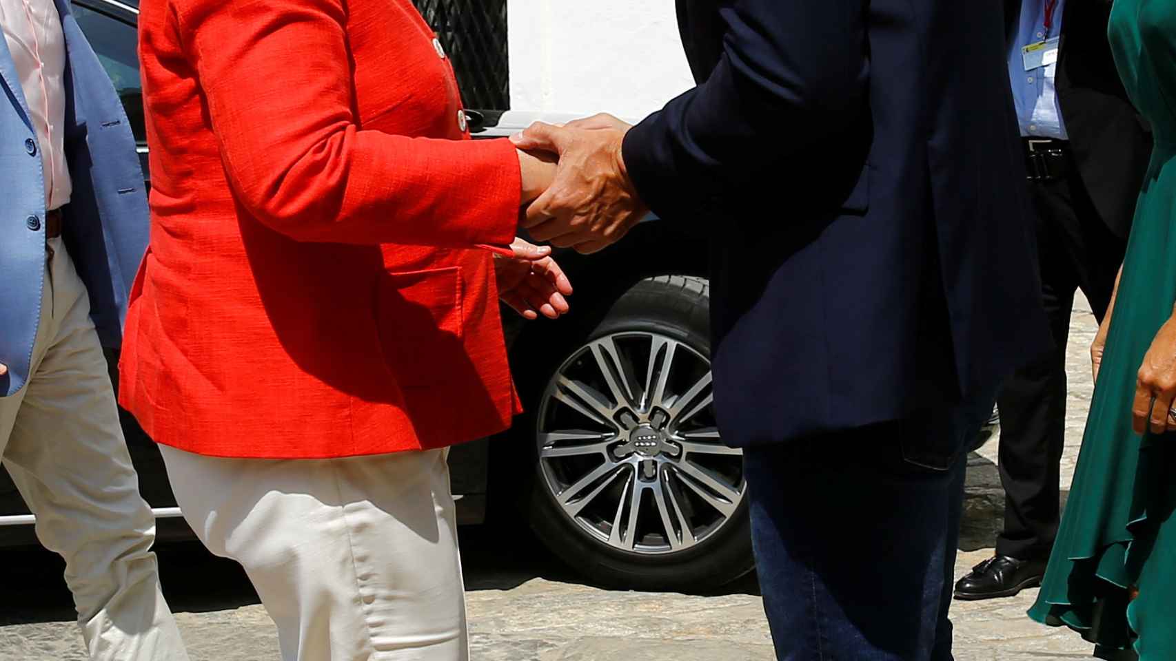 Angela Merkel y Pedro Sánchez antes de su comparecencia ante los medios en Sanlucar.