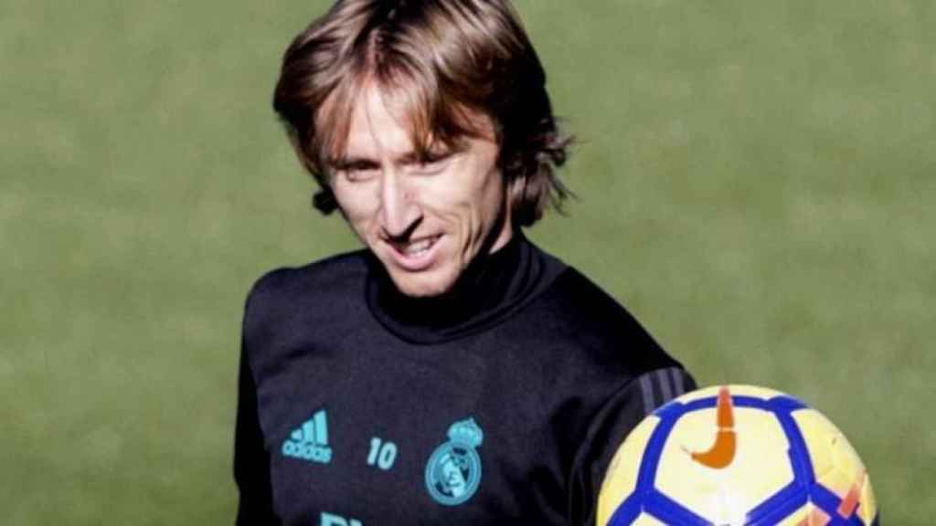 Modric, en un entrenamiento con el Madrid.