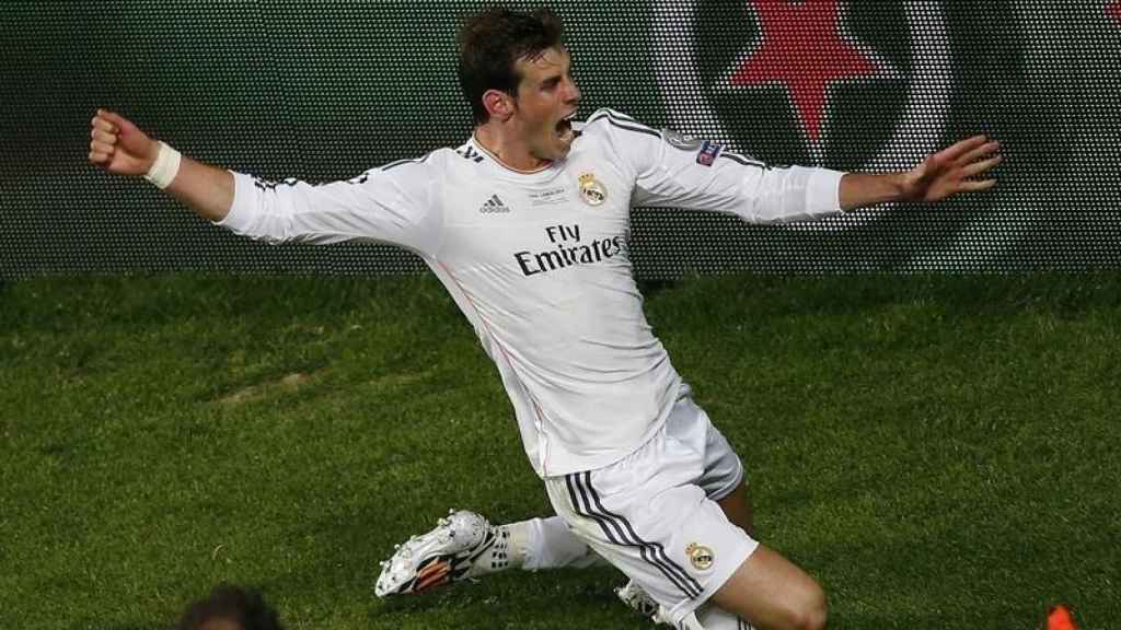 Bale celebra un gol con el Real Madrid en Champions