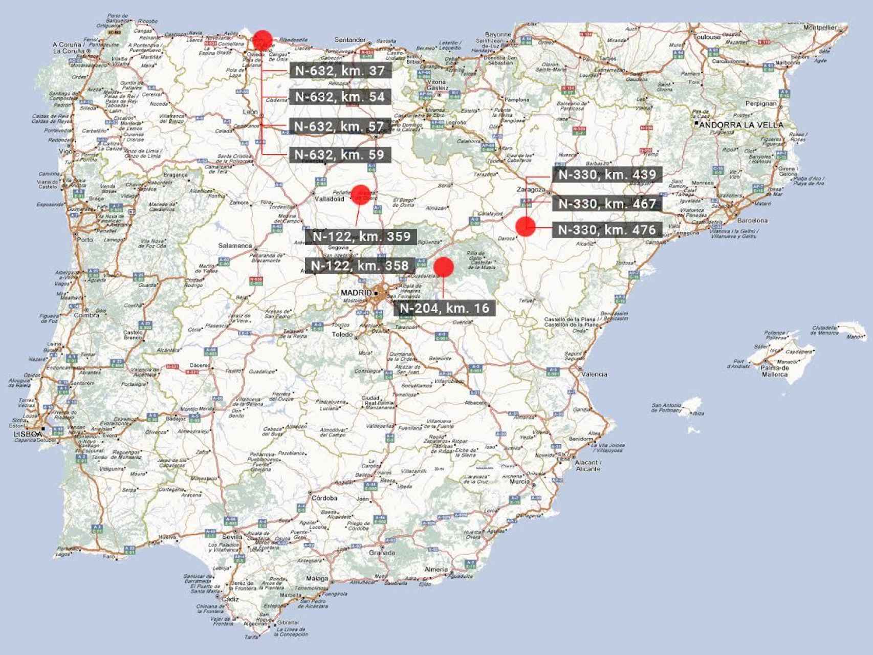 Puntos negros en la red de carreteras de España