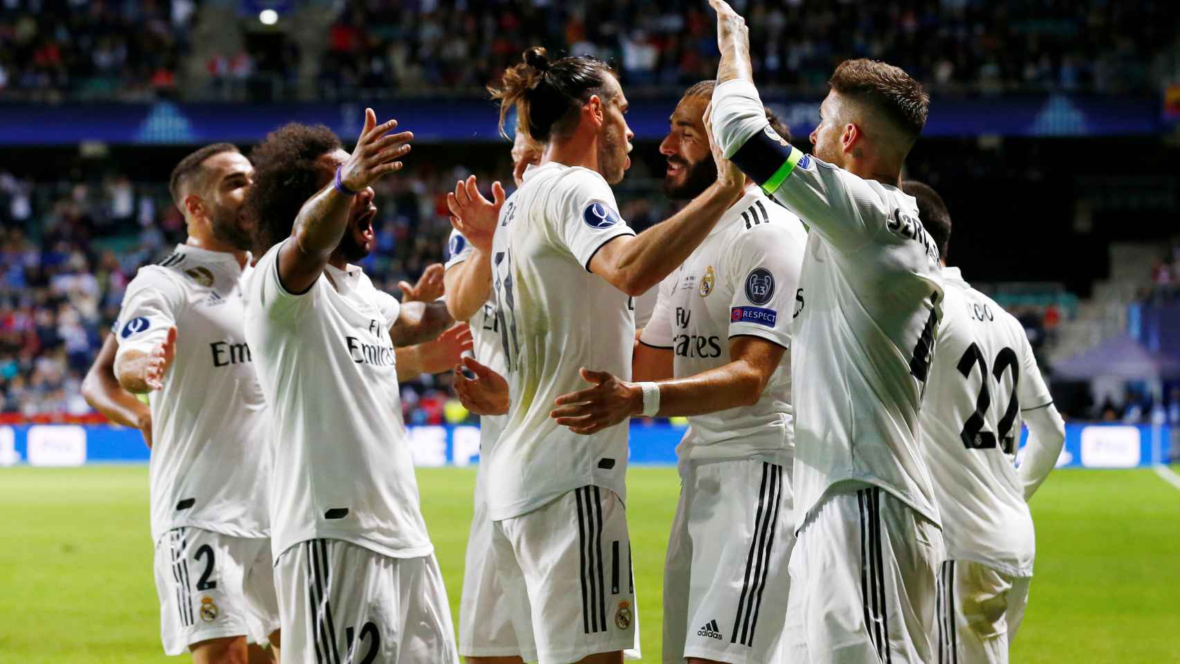 Los jugadores del Real Madrid, celebrando un gol