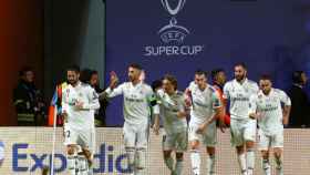 El Real Madrid celebra un gol en la Supercopa de Europa