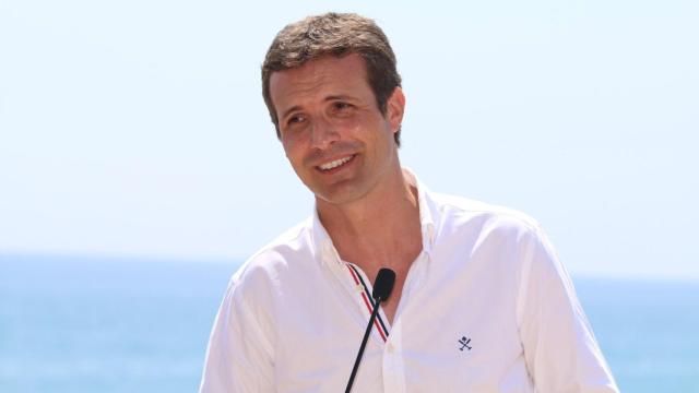 El presidente del PP, Pablo Casado, durante su visita a Almería.