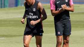 Neymar y Mbappé durante un entrenamiento con el PSG