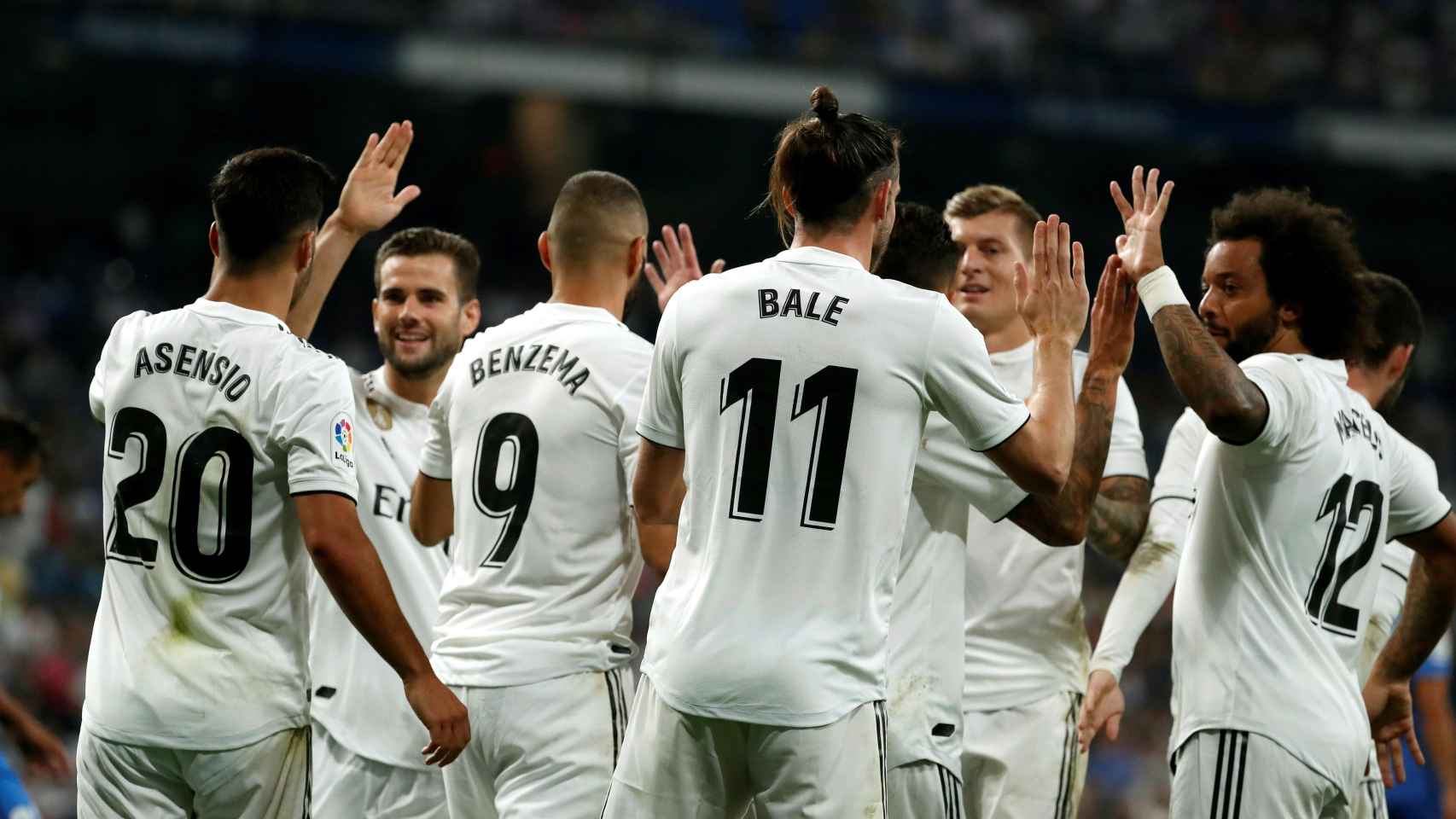 Los jugadores del Real Madrid celebrando un gol ante el Getafe