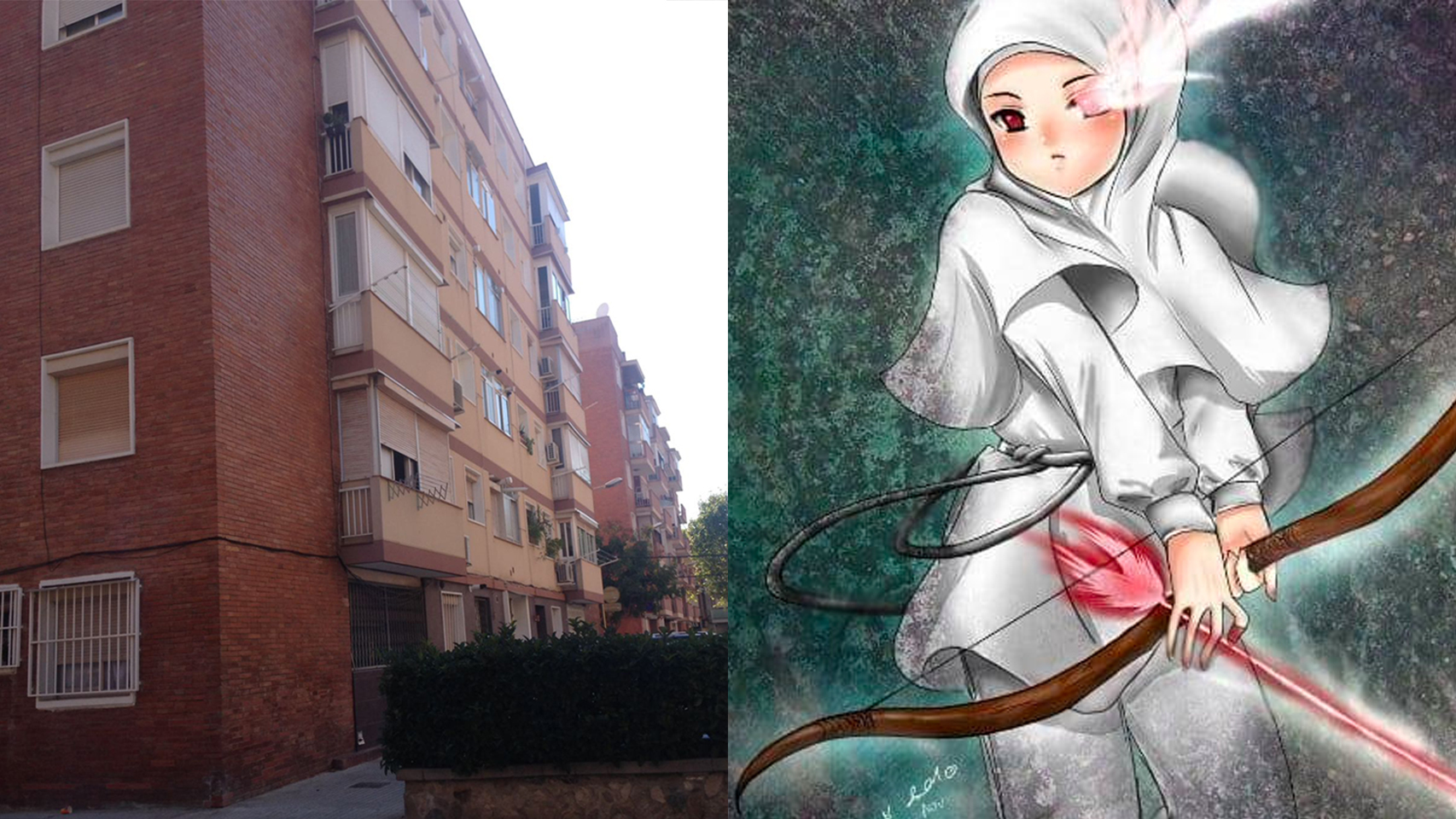 A la izquierda, el edificio en el que vivían Luci y Abdelouahad. A la derecha, uno de los manga muslim que a ella le gustan.