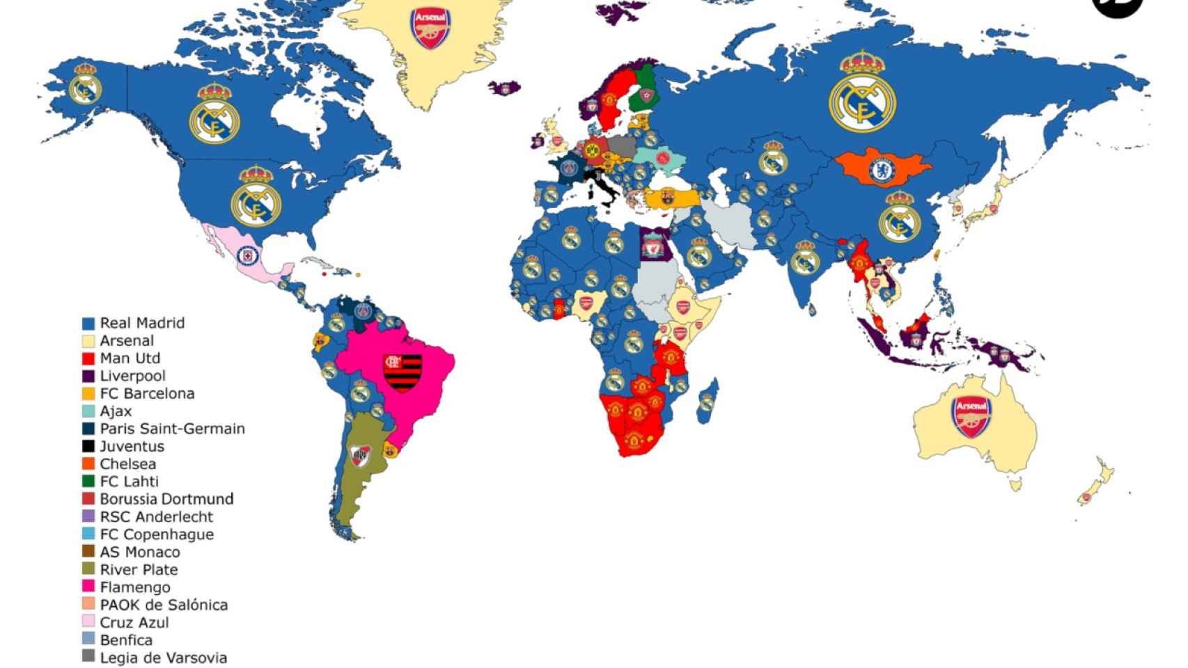 Los equipos de fútbol más buscados en Internet según países. Foto: JD Sports