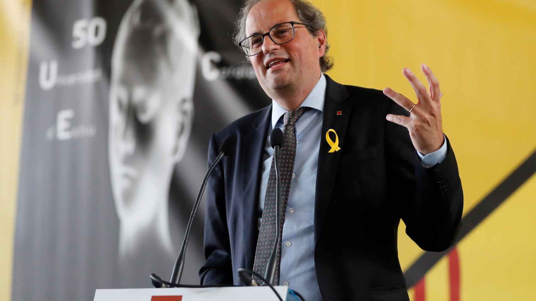 El presidente de la Generalitat de Cataluña, Quim Torra, durante un discurso el jueves en la localidad gala de Prada.