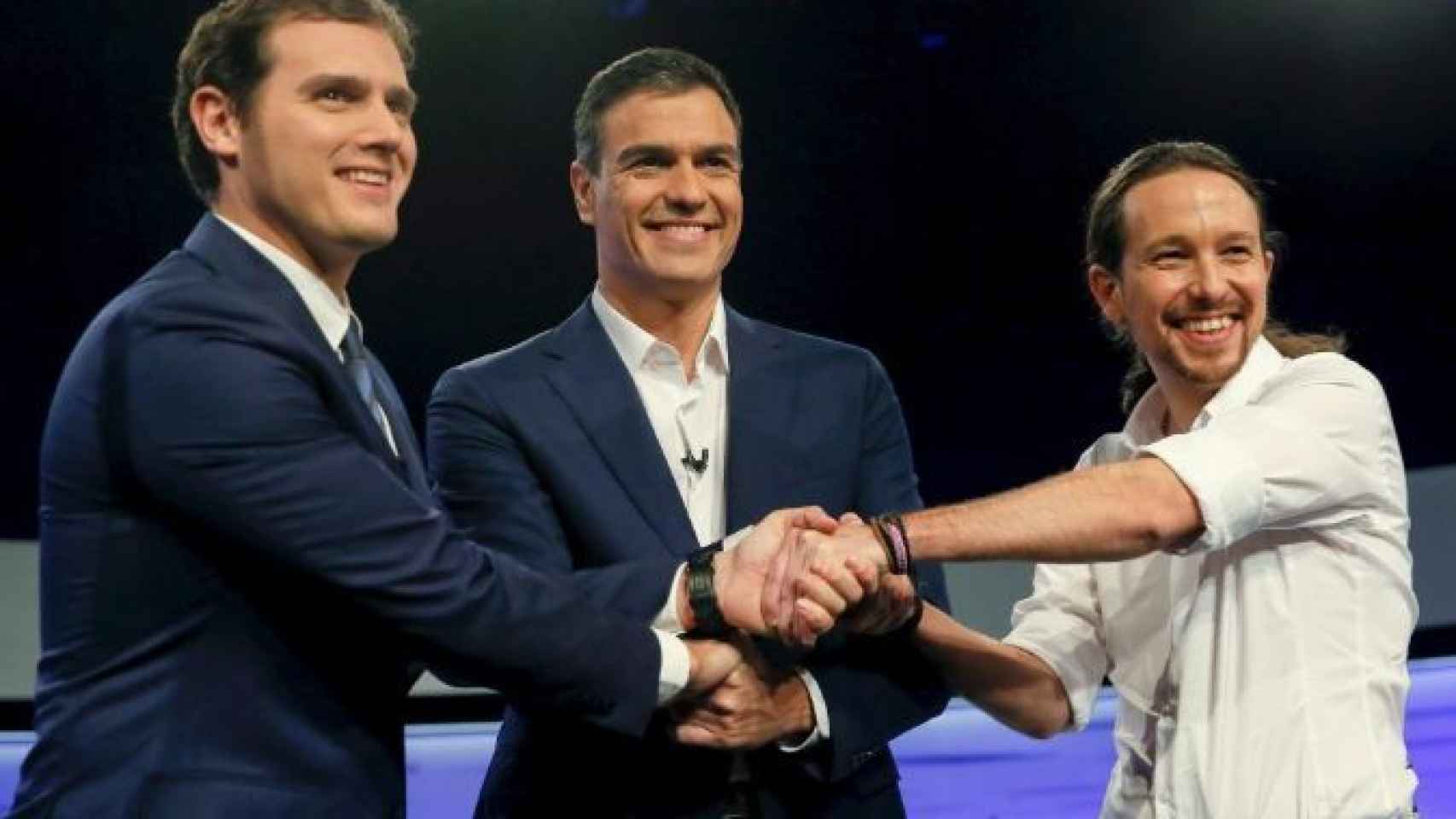 Albert Rivera, Pedro Sánchez y Pablo Iglesias durante un debate electoral.