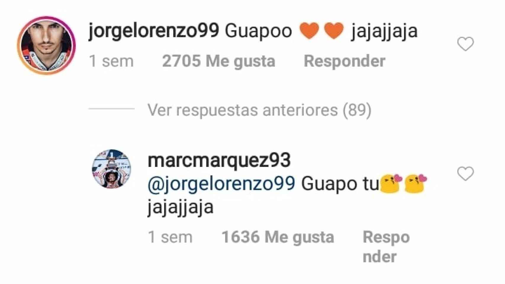Comentario de Jorge Lorenzo en la fotografía de Marc Márquez