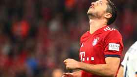 Lewandowski se lamenta durante un partido del Bayern