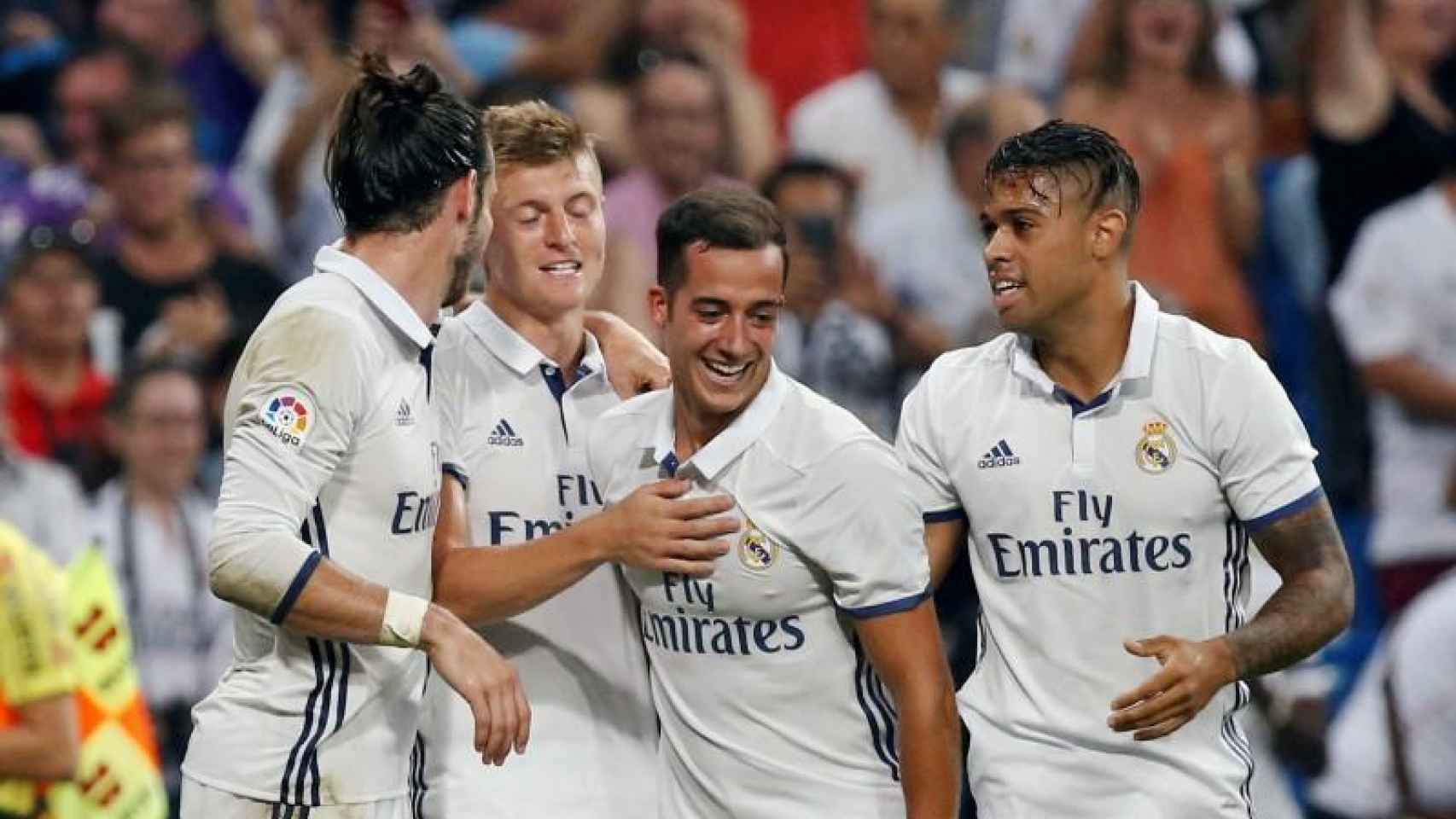 Mariano junto a Lucas, Kroos y Bale en el Madrid