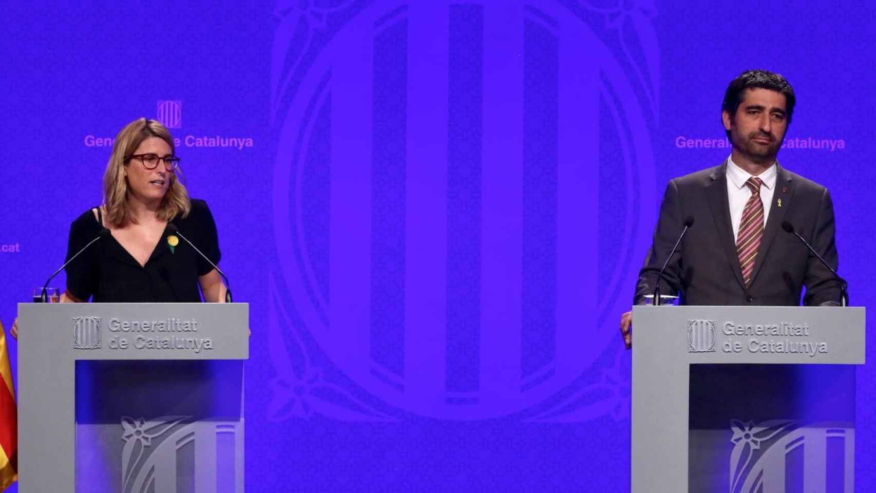 Elsa Artadi y Jaume Vicens, en la rueda de prensa posterior al Consell Executiu.