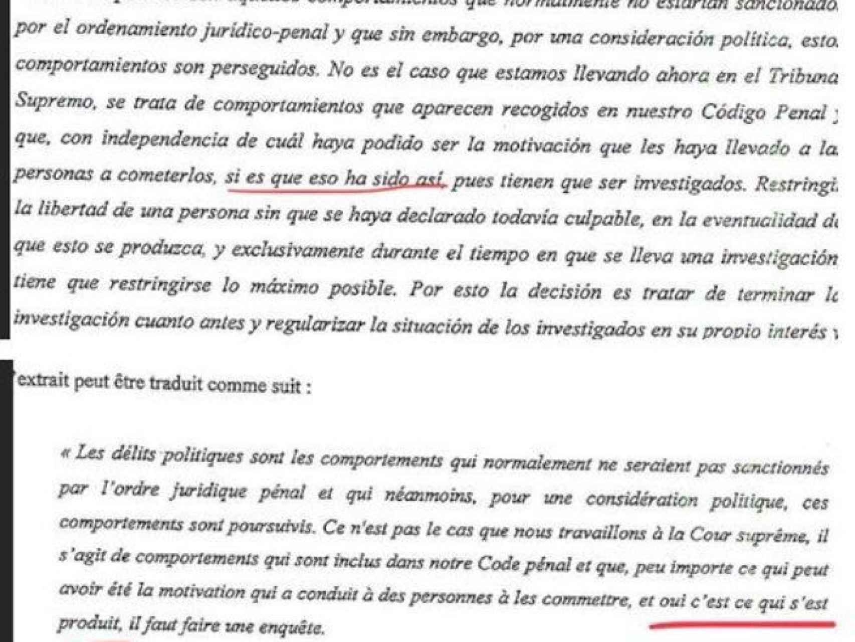 El texto de la demanda en español (arriba) y francés (abajo).