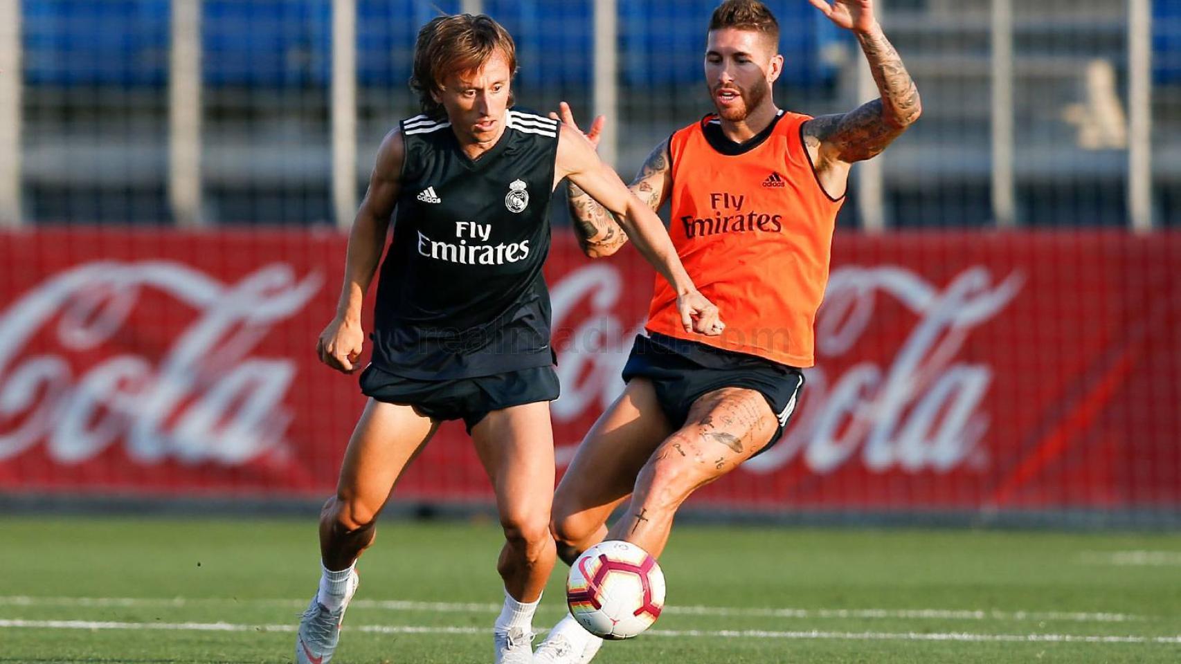 Modric y Ramos, en un entrenamiento