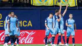 Los jugadores del Girona celebran el gol de Stuani ante el Villarreal