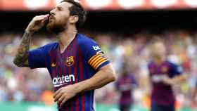 Messi, durante el Barcelona - Huesca