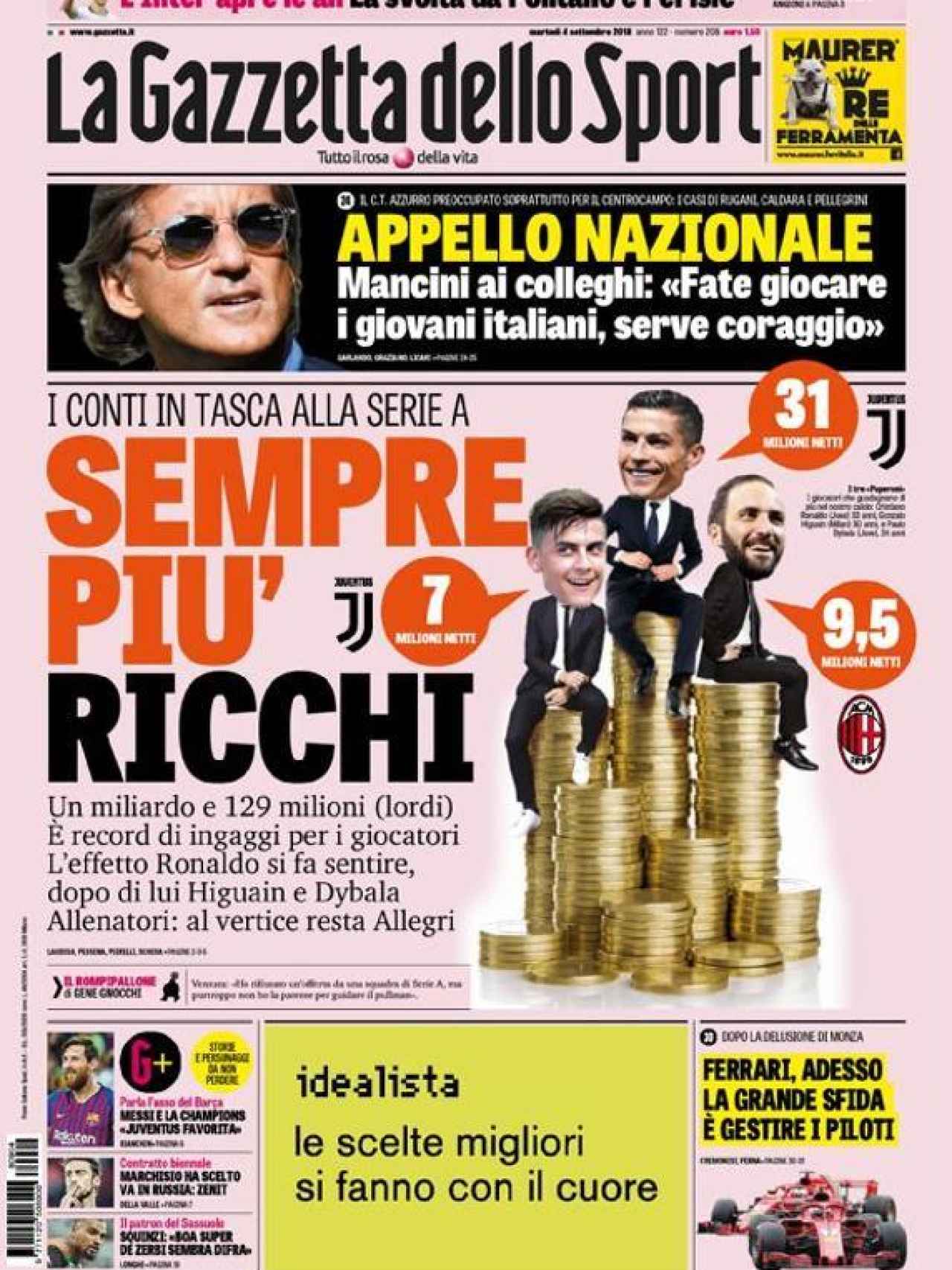 Portada de La Gazzetta dello Sport (04/09/2018)
