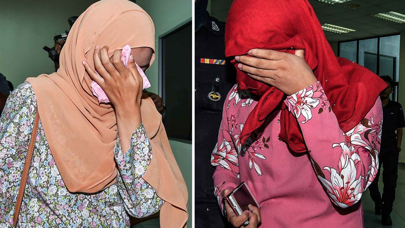 Las dos mujeres malasias que han recibido seis azotes.