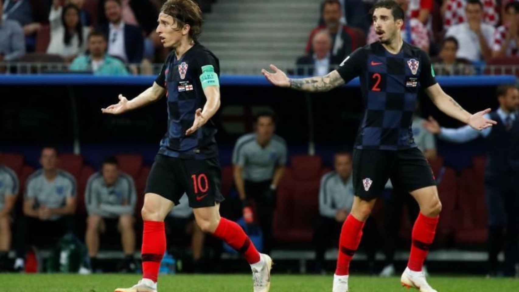 Modric y Vrsaljko durante un partido de Croacia