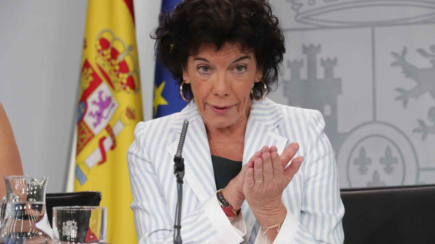 Isabel Celaá, ministra portavoz, durante la rueda de prensa posterior al Consejo de Ministros.