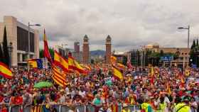 Manifestación en Barcelona en contra de la actitud del gobierno frente a los independentistas.
