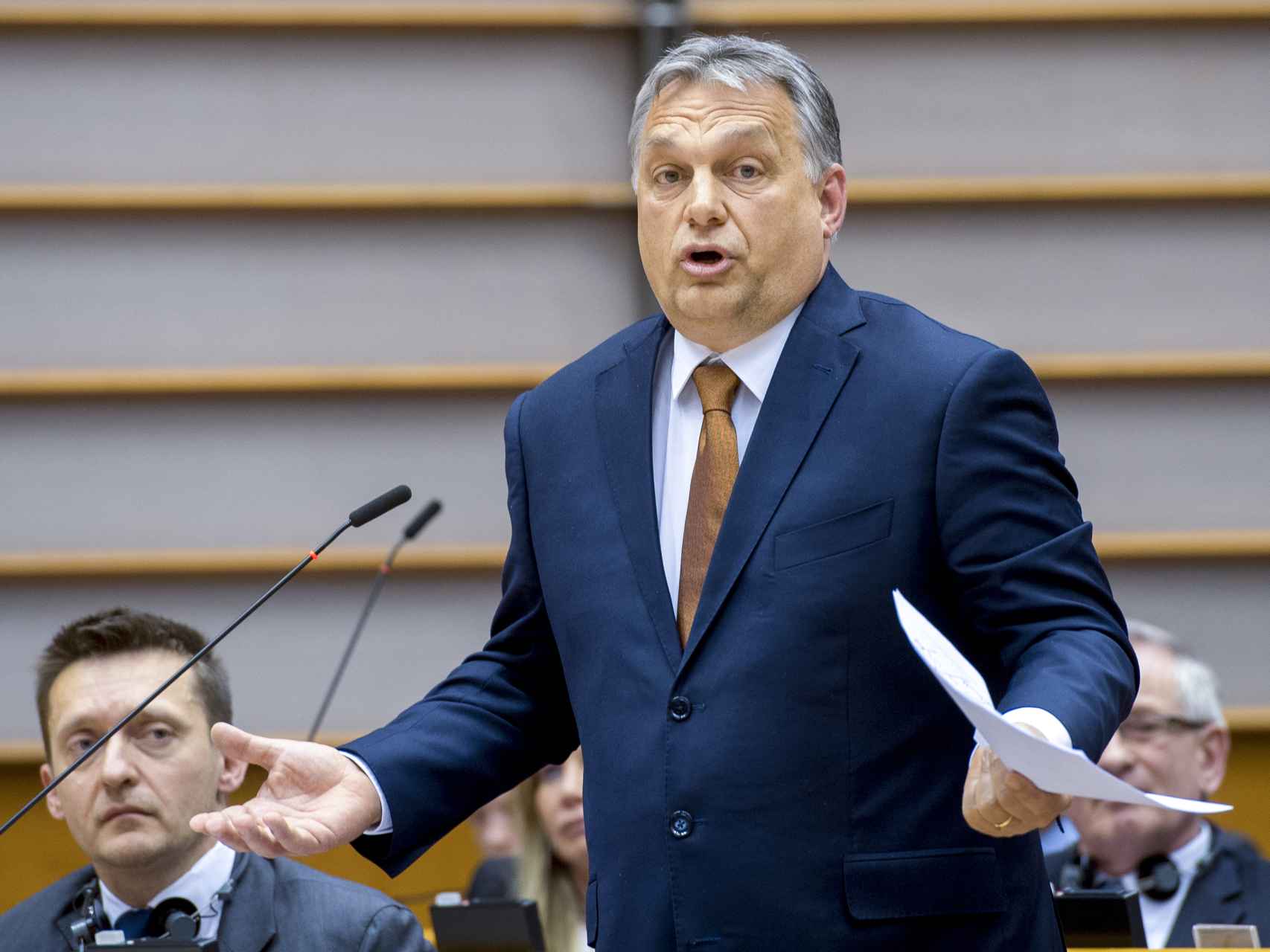 El primer ministro húngaro, Viktor Orbán, en la Eurocámara en 2017