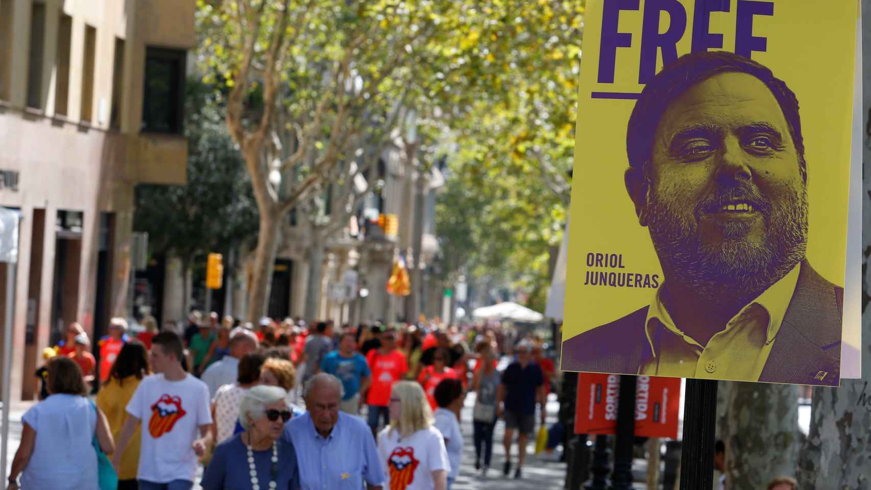 Cartel de el exvicepresidente, Oriol Junqueras, pidiendo su libertad.