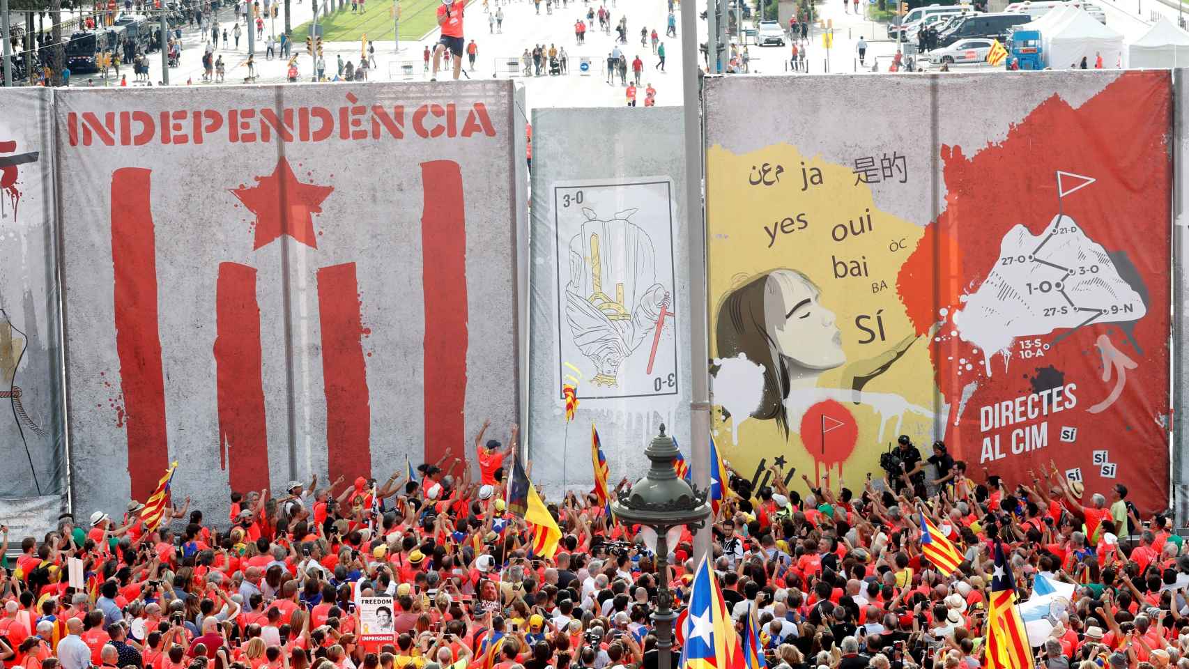 Imagen del muro construido por ANC para la manifestación independentista.