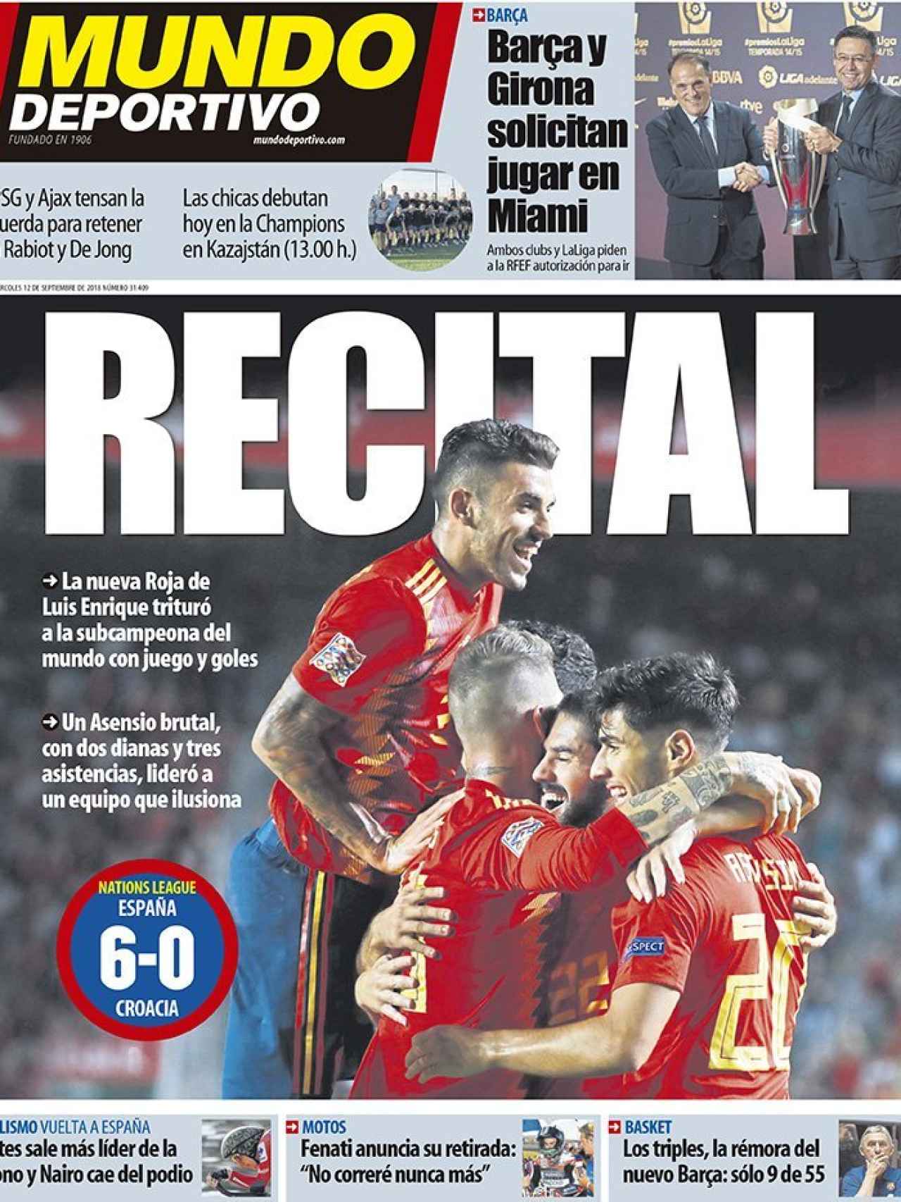 La portada del diario Mundo Deportivo (12/09/2018)