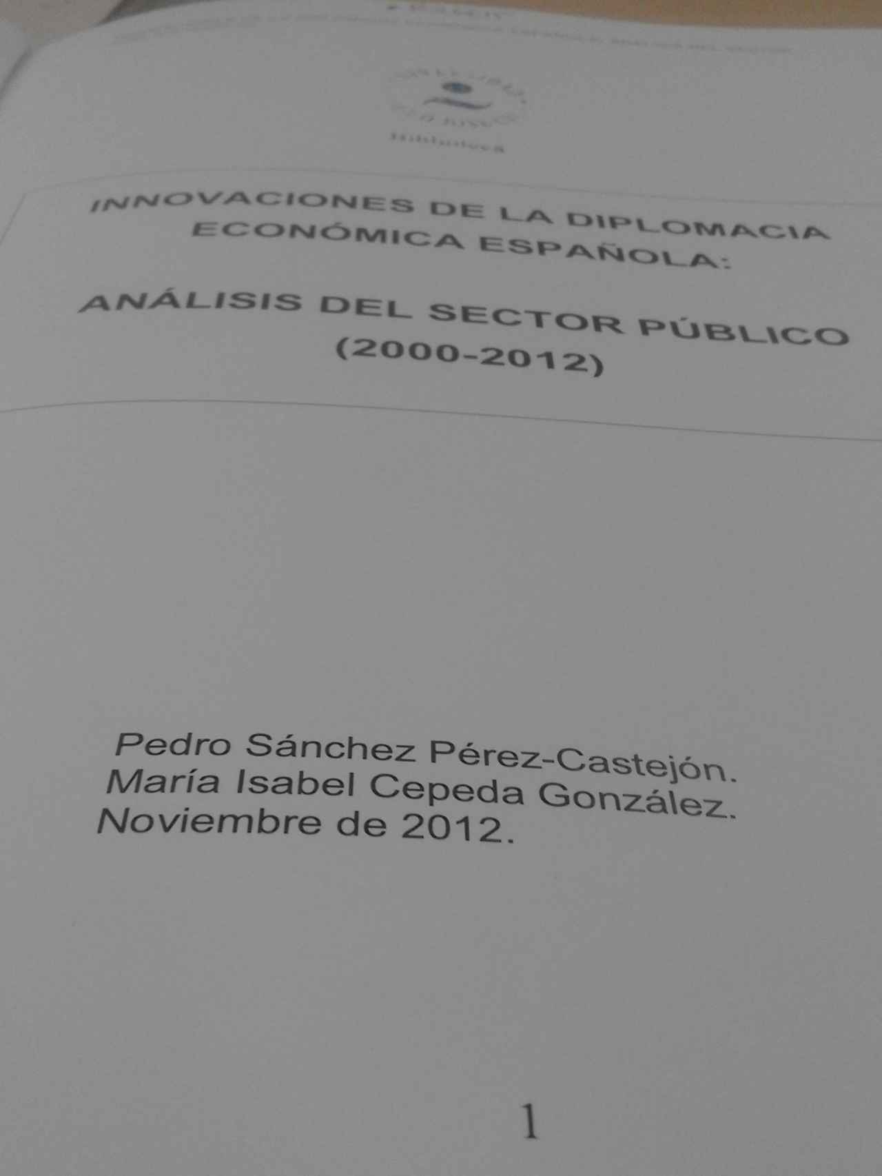 Primera página de la tesis de Pedro Sánchez en el original que se conserva en la UCJC.